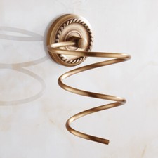 Antique Brass Hair Dryer Holder Wall Mounted Organizer Spiral Stand Holder