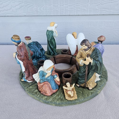Long rich advent wreath nativity set of 12 christmas catholic ceramic