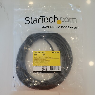25 Ft Black Molded Cat 5e UTP Patch Cable RJ45 Male, StarTech New In Bag