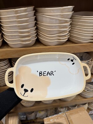 Ceramic Plate With Handle 12.8 inch - Cheap Cute Bear Dinner Plate, Kitchenware