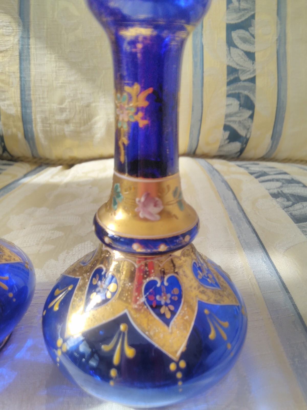 PAIR VINTAGE COBALT BLUE WITH GOLD OVERLAY SPILL VASES eBay