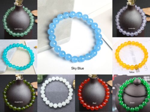 Natural Chalcedony Stone Bead Bracelet Red Blue White Healing Luck 8mm Gift - Foto 1 di 24