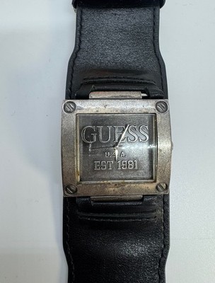 WCH0001 GUESS W0418G2 Men s 40mm Square Watch Genuine Leather Cuff New Battery