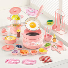 Gotoofun Kids Cooking Sets Real Mini Kitchen, Pink Cooking Set for Kids Ages
