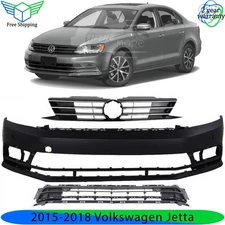 Front Bumper Cover Fascia & Grille Assembly Kit For 2015-2018 Volkswagen Jetta