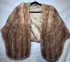 Vintage Lined Brown Mink Fur Stole Wrap One Size See Measurements Hollywood Glam