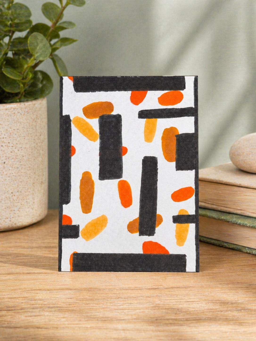 Abstract ACEO Original alcohol marker on Paper Orange Geometric mosscoveredveil