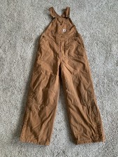 Carhartt Youth Boys Size 12 Brown Duck Quilt-Lined Double Knee Bib Overalls
