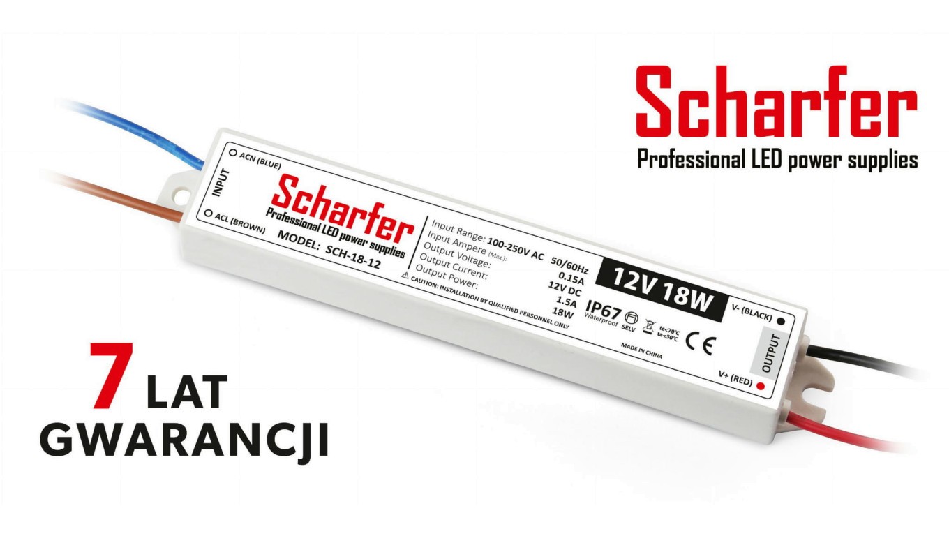 Герметичный светодиодный светильник Zasilacz 12V 18W Scharfer 7Y