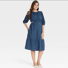 Ingrid Isabel Maternity NWT XS Cutout Waist Midi Dress Blue Short Sleeve Mother