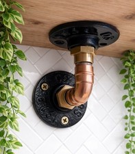 Copper Pipe Shelf Bracket Handcrafted And Soldered Black Mounts Vintage Style