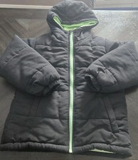 Boys Size 7/8 Warm Coat Black Green Snow School Hood Cold Weather Outerwear Zip
