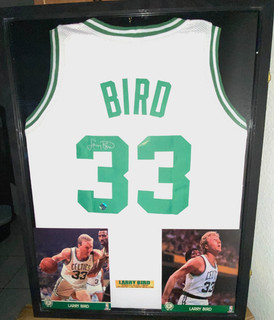 Larry Bird Signed Custom Framed XL Boston Celtics Jersey with Bird Hologram