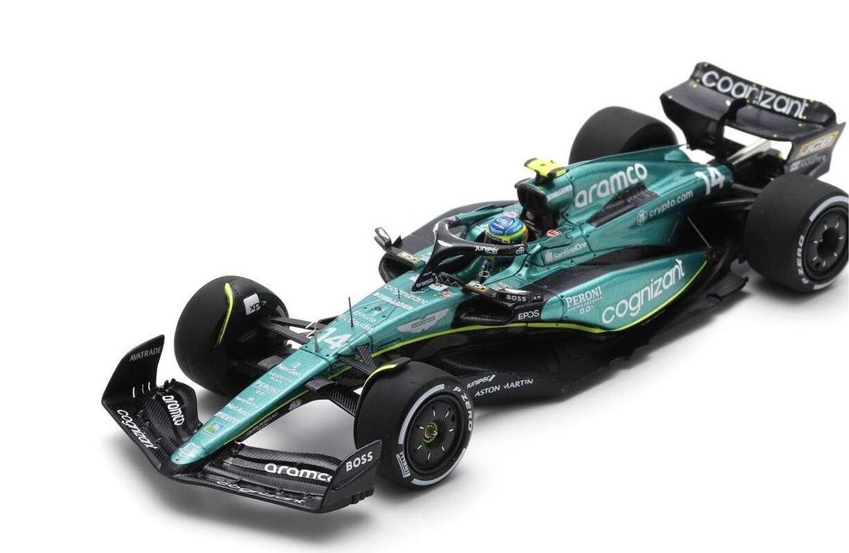 Voiture Miniature de Collection Spark Aston Martin AMR23 F1 #14 Vert Métallisé