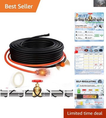 Versatile 3ft Heating Cable for Metal & Plastic Pipes - Reliable Freeze Defense