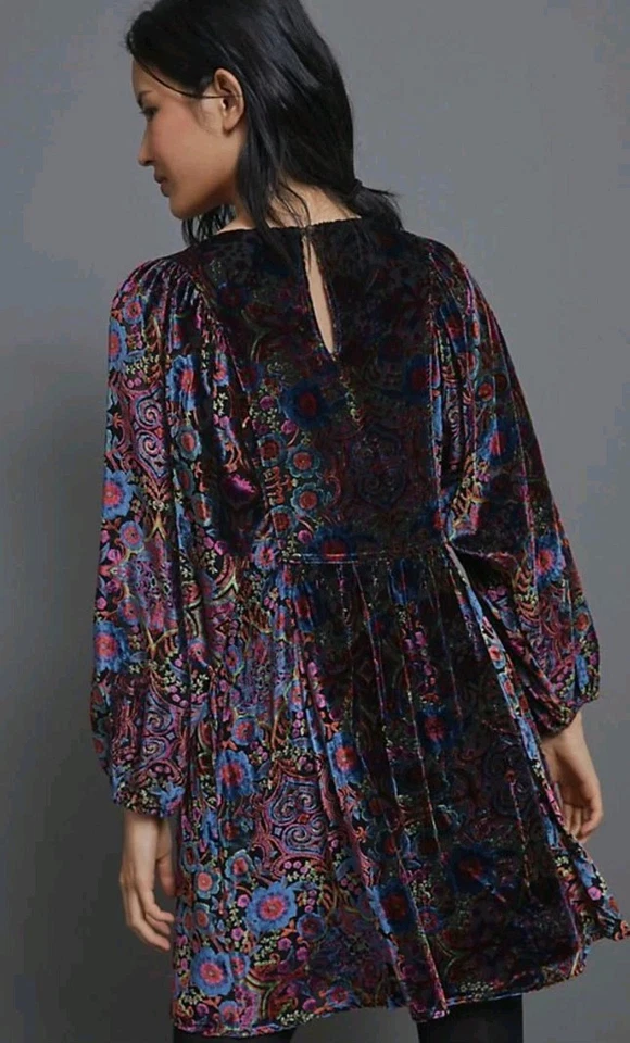 Бархатное мини-платье Anthropologie Mona Burnout богемное женское пейсли размер XS - Изображение 3 из 4