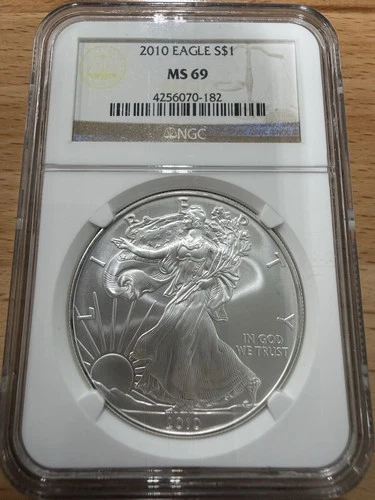 ⭐️2010 $1 1-oz American Silver Eagle NGC MS69 Brown Label⭐️