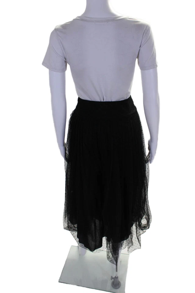 Falda midi plisada con superposición de tul punteado negra talla 8 Christian Dior para mujer Foto 3 de 4