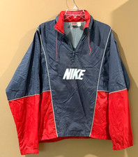Vintage Nike Jacket Windbreaker Mens 80s Gray Tag Blue Red Nylon Mens LARGE