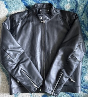 STUSSY CAFE RACER LEATHER JACKET BLACK SIZE XL