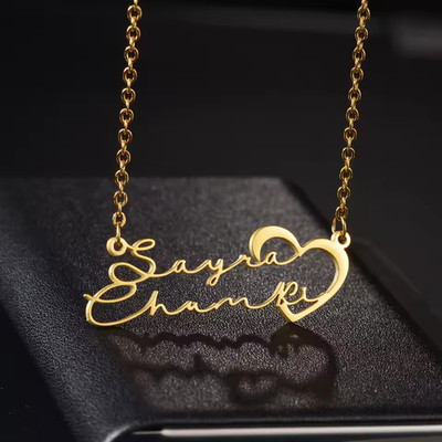 Custom Double Name Heart Pendant Necklace Jewelry Partner Gift Wedding Silver