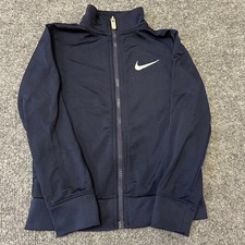Nike Track Jacket Boys Size 4 Navy Blue Full Zip Mock Neck Athletic Swoosh Logo