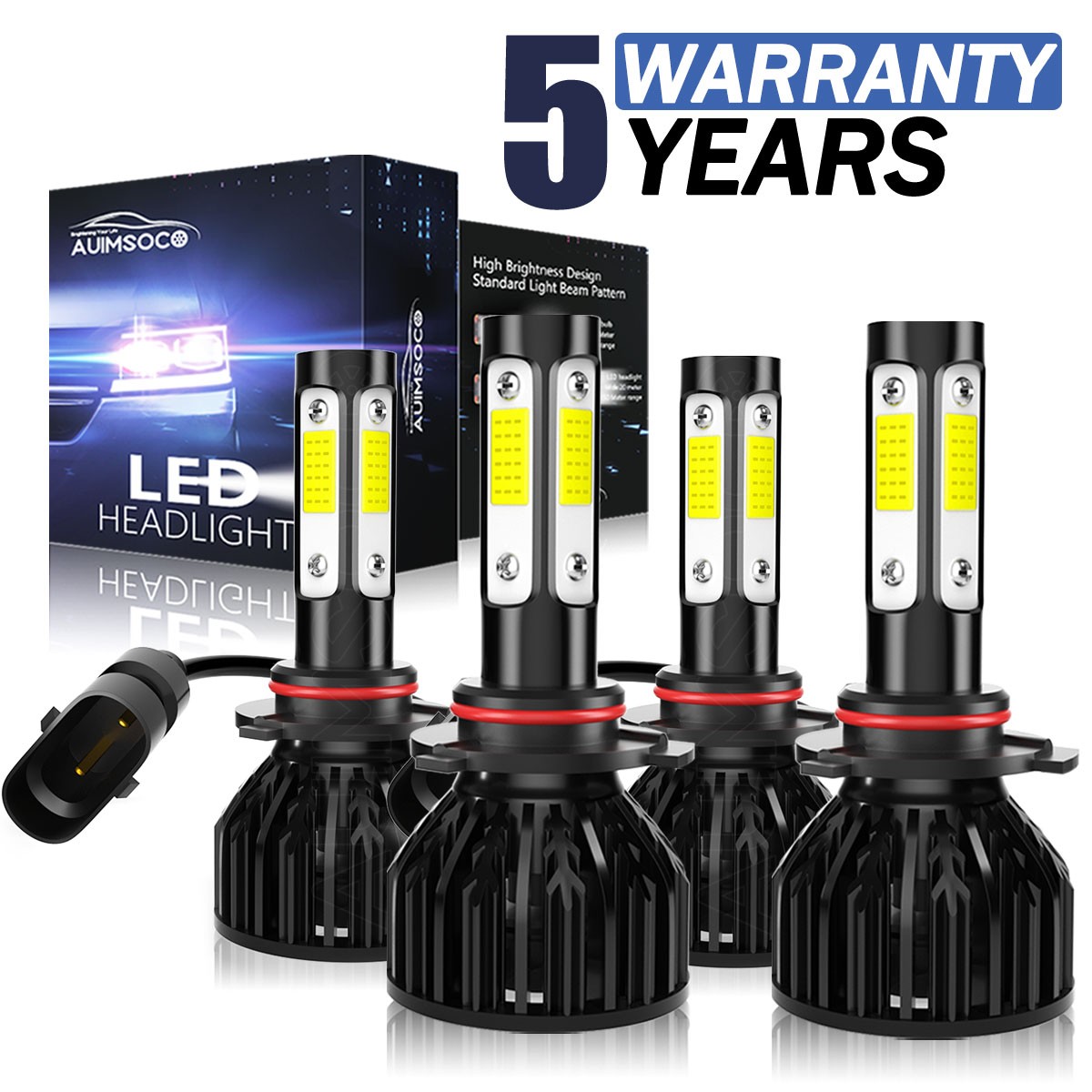 LED Headlight Bulbs Combo Kit 9005 9006 High Low Beam Super Bright White 10000K