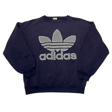 Vintage Adidas Trefoil Sweatshirt Damen XL Navy Big Logo 90s Made in Canada