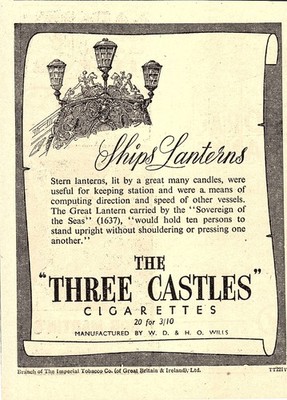 1948 Reklame für DREI SCHLÖSSER Zigaretten kleine original Schiffslaternen Druckreklame