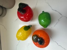 Vintage Handblown Murano Style Glass Fruit Set of 4: orange,lime, apple, lemon