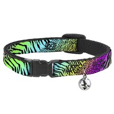 Cat Collar Breakaway with Bell Animal Skins Rainbow/Black NARROW Fits 8.5-12"
