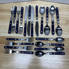 Vtg Washington Forge Mardi Gras Stainless Steel Flatware Cobalt Blue 20 Pieces