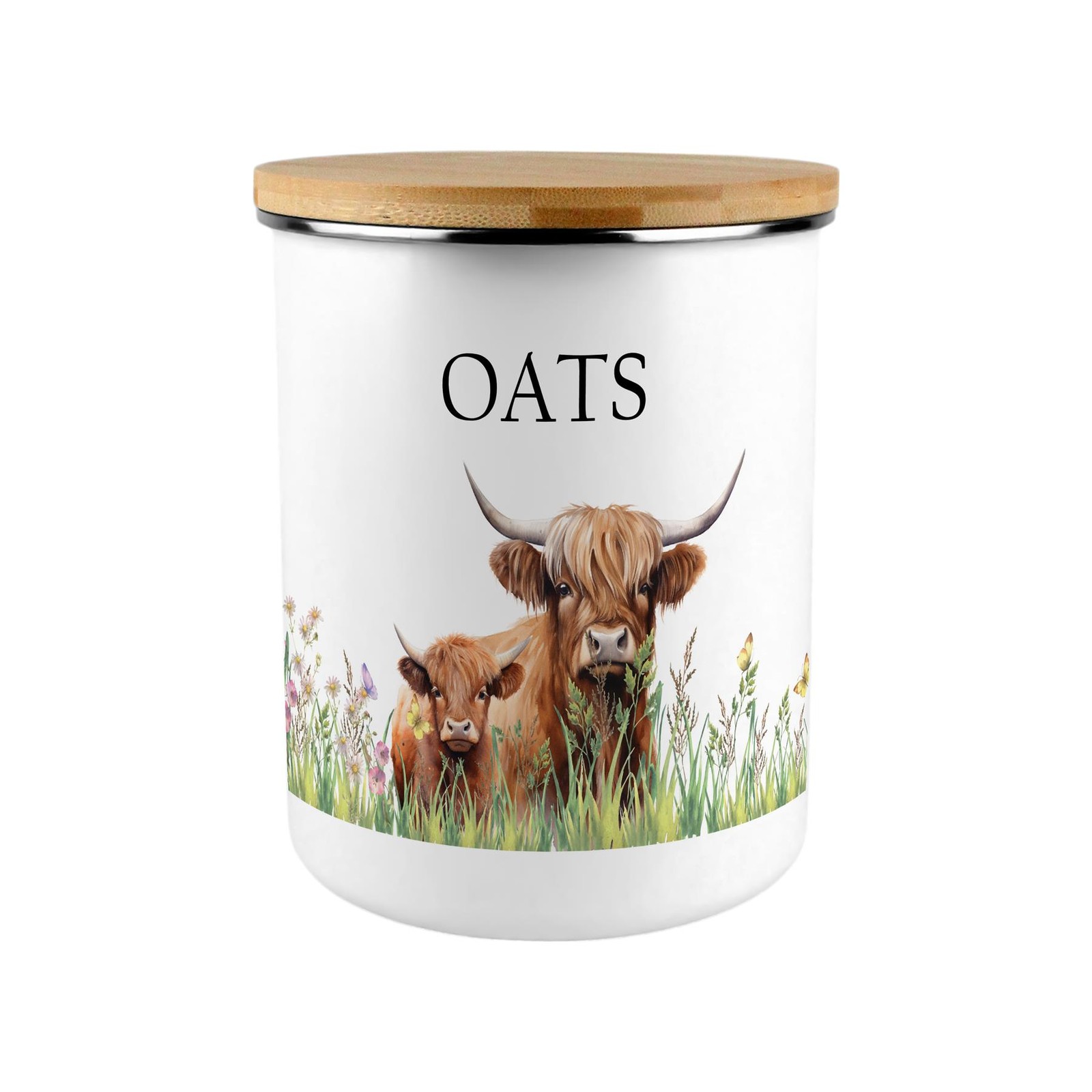 Highland Cow & Calf Oats Storage Canister - Countryside Kitchen Gift