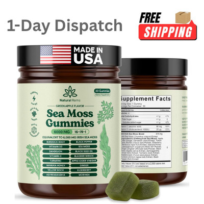 .Natural Rems Sea Moss Gummies 16-in-1 Immune Support Green Apple 1oz Gel