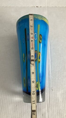 Jarrón pesado de vidrio artístico Mcm estilo Murano con estuche azul de 11 pulgadas de alto - Imagen 7 de 7
