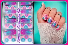 Color Nail Polish Strips, 16ct. CUSTOM Summer Floral Sparkle