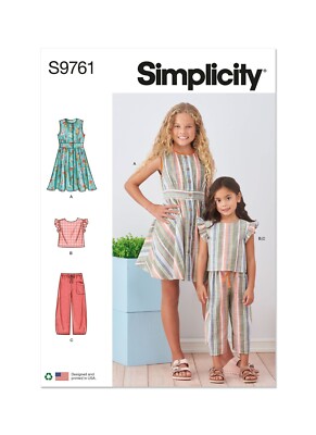 SIMPLICITY 9761 KINDER MÄDCHEN KLEID OBERTEIL HOSE Schnittmuster Größe 3-6 & 7-14