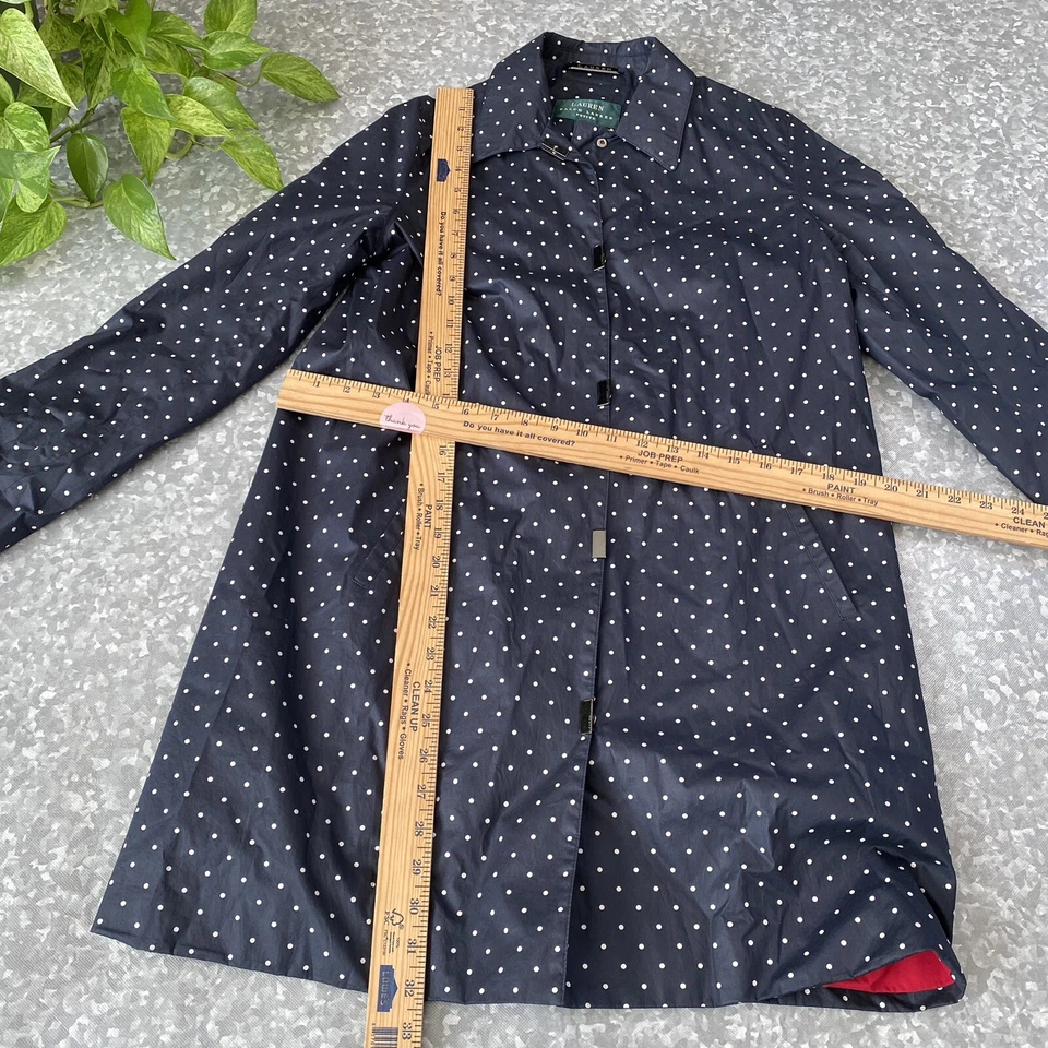 Ralph Lauren -Sz Petite P/S Lovely Navy Polka-Dot Car Coat Jacket A-Line Cotton - Image 4 of 4