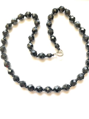 Vintage Style Jet Faceted Glass Bead Choker Gothic Silver Plated Necklace Art De