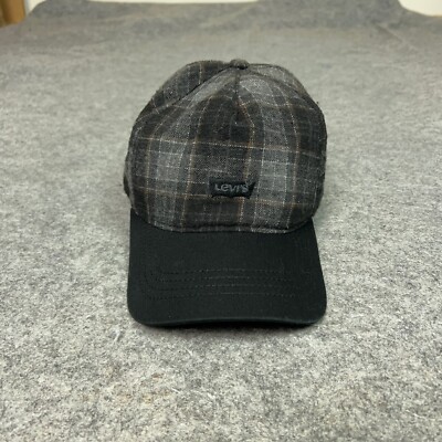 Levis Mens Hat Snapback Black Gray Wool Blend Plaid Cap Classic Hiking Gorp Logo