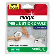 Magic Peel  Stick Caulk Tub  Floor WHITE 1-1/4" x 5' Bathtub Shower Water Seal