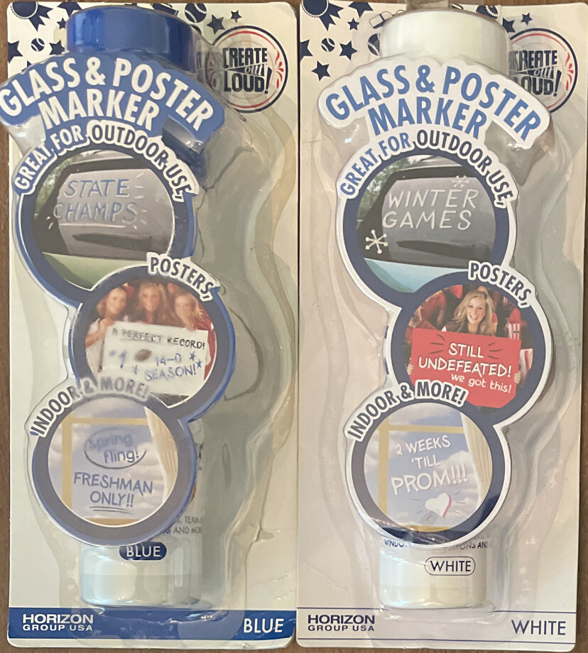 Glass & Poster Marker Art & Craft  Set Of 2  WHITE And BLUE Graduation Windows