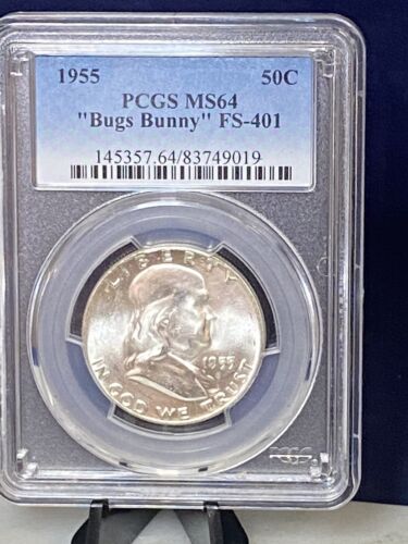 1955-P 50c Franklin Silver Half Dollar ~ "Bugs Bunny" PCGS Graded MS 64 ~ FS-401 - Picture 1 of 10