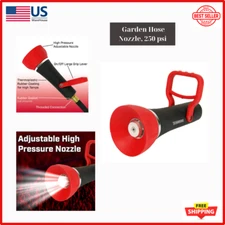 Industrial High Flow Firefighter Style Garden Hose Nozzle, Adjustable, 250 PSI