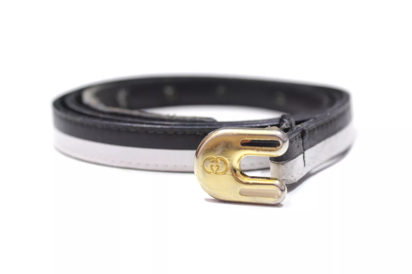 Ceinture fine en cuir logo Gucci 80S GG vintage