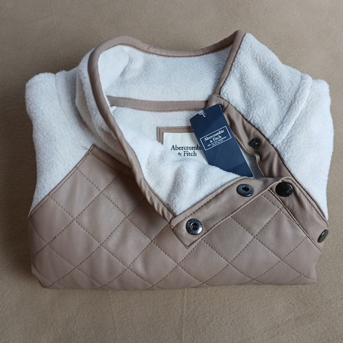 Abercrombie & Fitch Womens Fleece Quilted Snap Pull-on Jacket Size L Ivory NWT - Picture 16 of 17