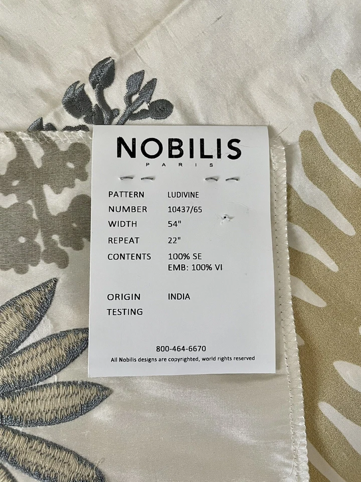NOBILIS Ludivine Silk Embroidered Samples. Blue, Taupe & Ivory 17”. 6 Avail. - Image 2 of 4