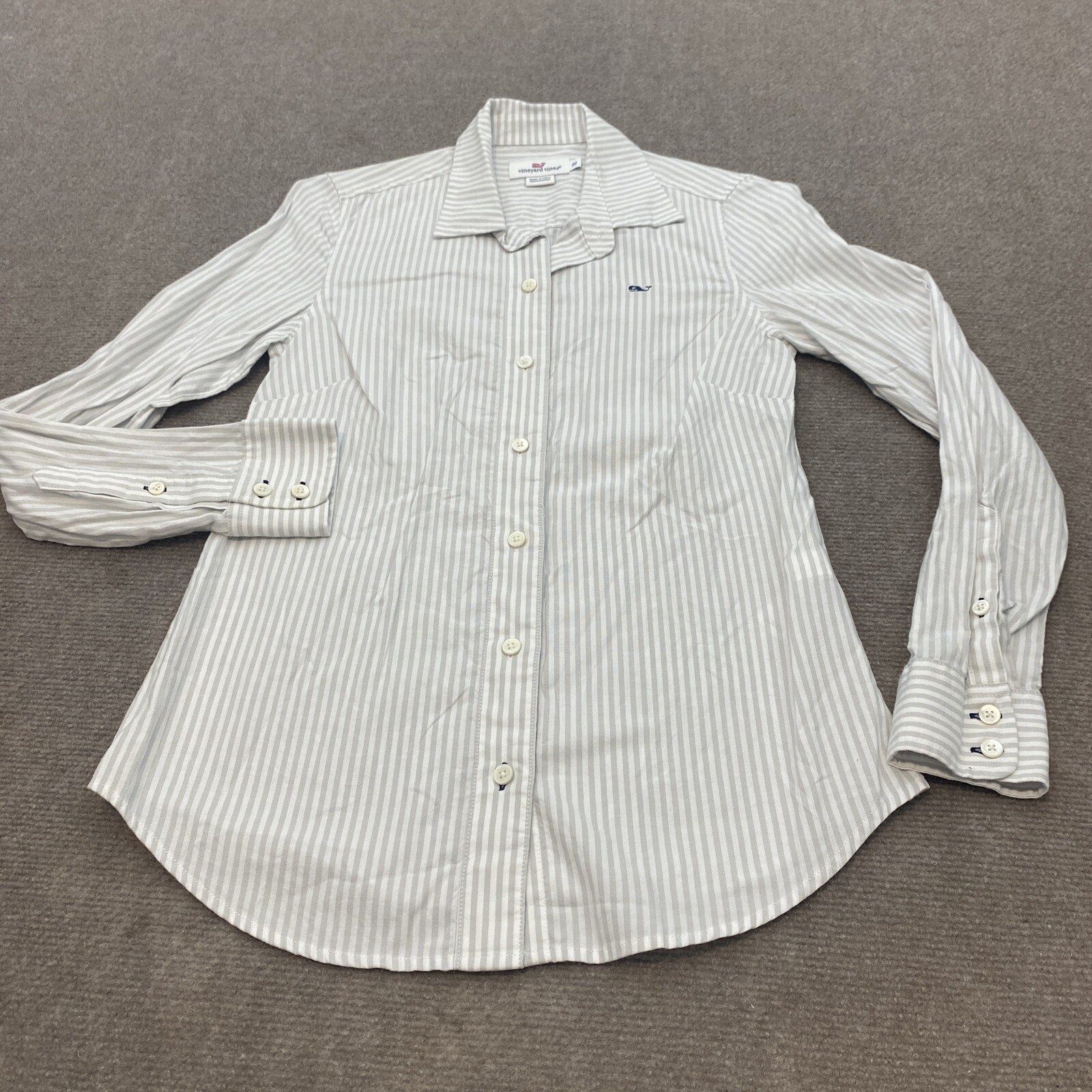 Vineyard Vines Womens White Gray Striped Long Sleeve Button Up Shirt 00