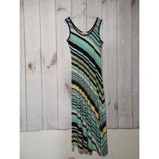 Calvin Klein Maxi Dress Striped Sleeveless Casual Summer Beach Sundress