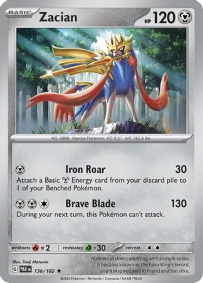 Zacian - 136/182 - Holo Rare NM, English Pokemon Paradox Zacian - 136/182 - Holo Rare NM, English Pokemon Paradox